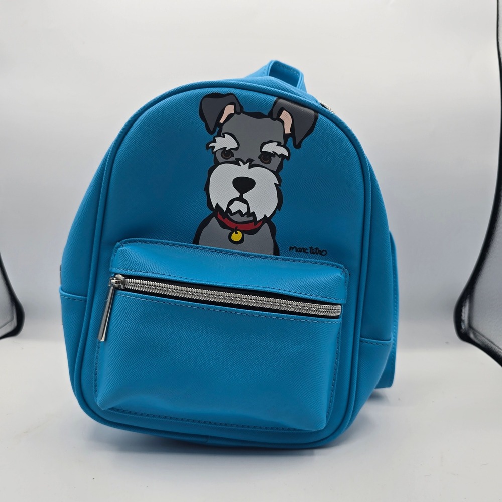 Marc Tetro Schnauzer Mini Backpack Blue Vegan Leather Dog Illustration Bag